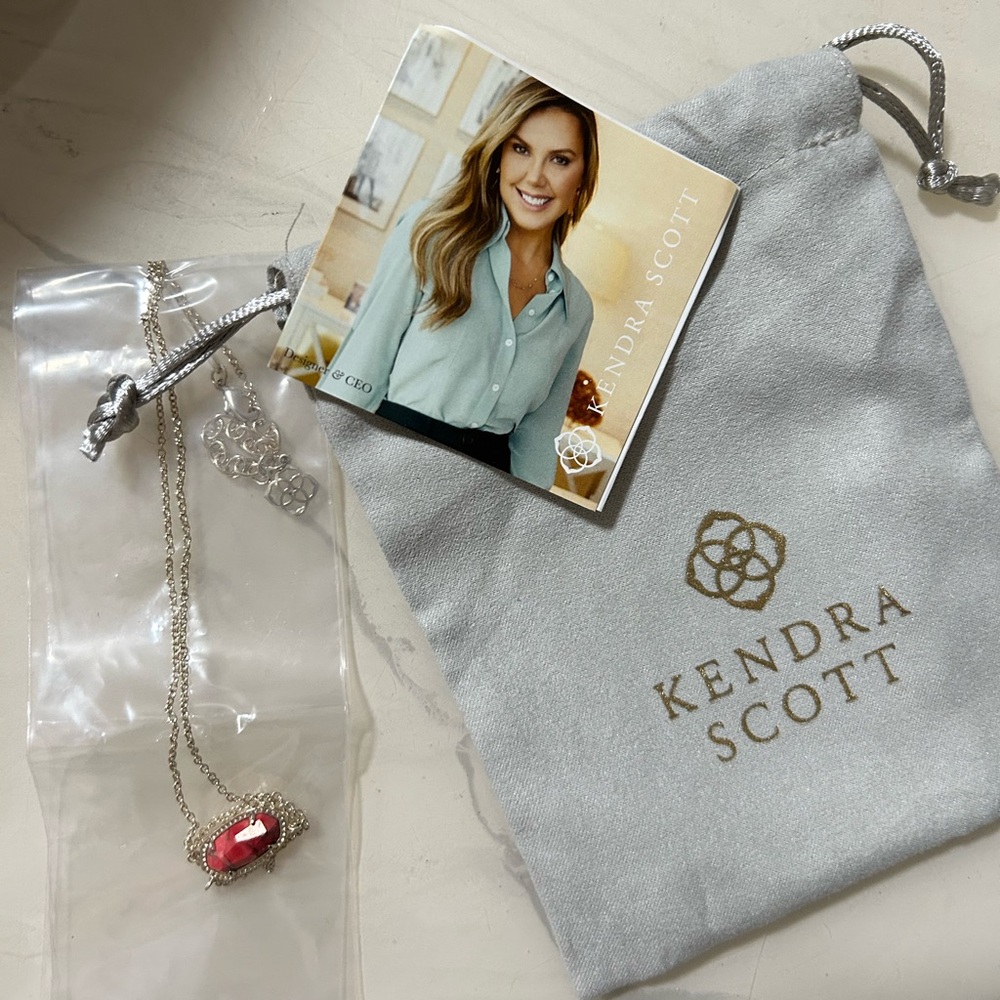 Kendra Scott Silver Necklace with coral color Stone